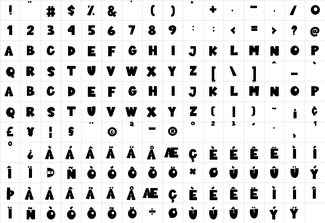 Sushi Moshi Regular  glyph index