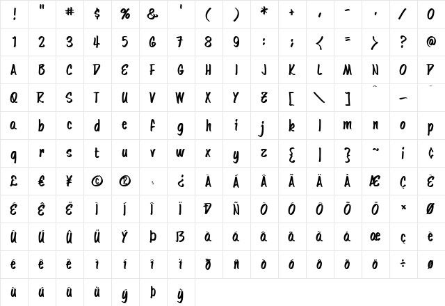 TheEnd BB Regular  glyph index