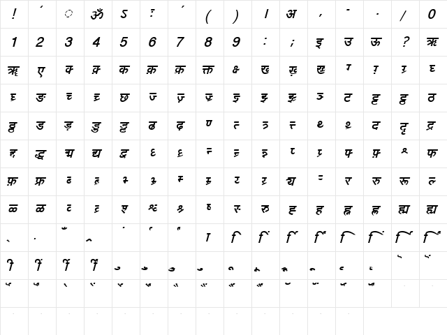 DV-TTYogeshEN BoldItalic  glyph index