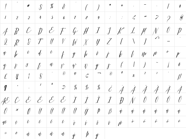 Hellarria Regular  glyph index