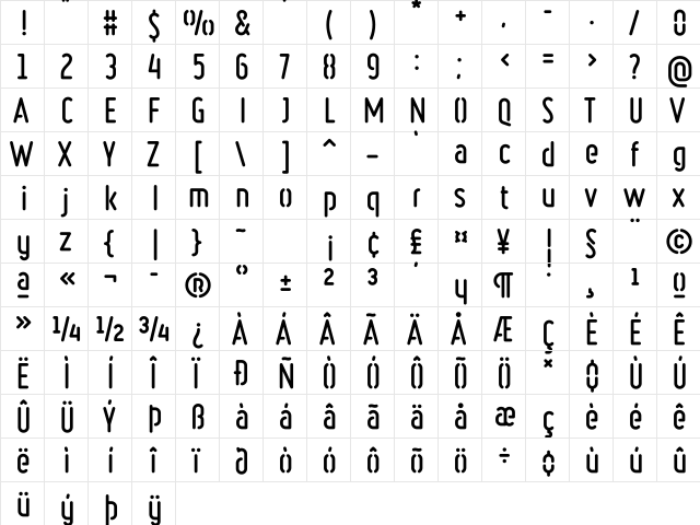 Ruler Stencil Bold  glyph index