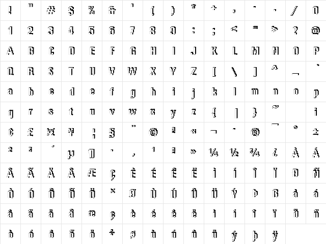 DTCRoughM65 Regular  glyph index