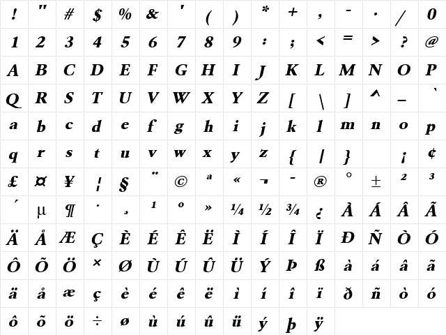 URWGaramondTExtBolWid Oblique  glyph index