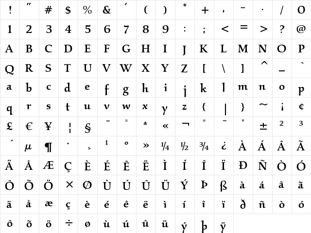 Kallos ITC Medium  glyph index