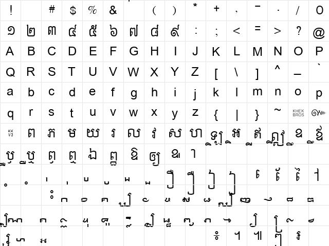 Anlongvill Khek Regular  glyph index