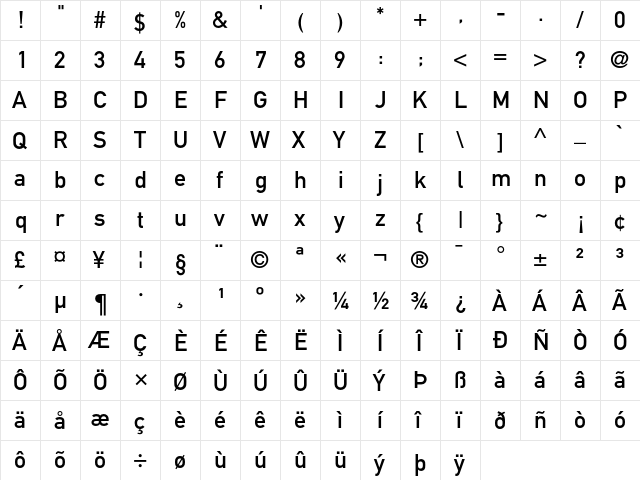 DINSchrift Regular  glyph index