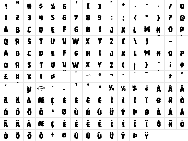 Howlin' Mad Mangled Regular  glyph index