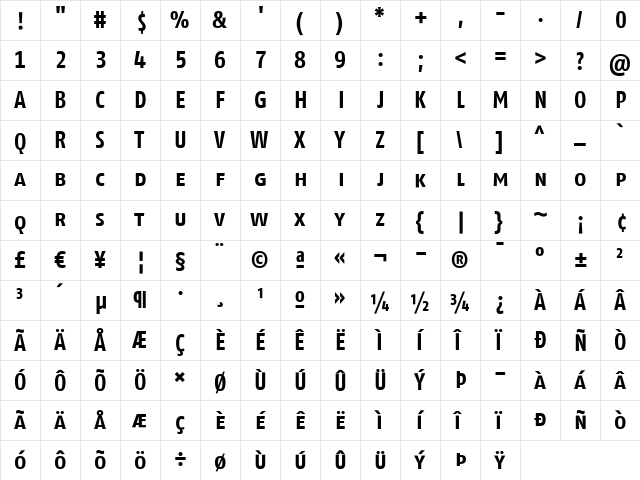 FagoCoTf Bold  glyph index