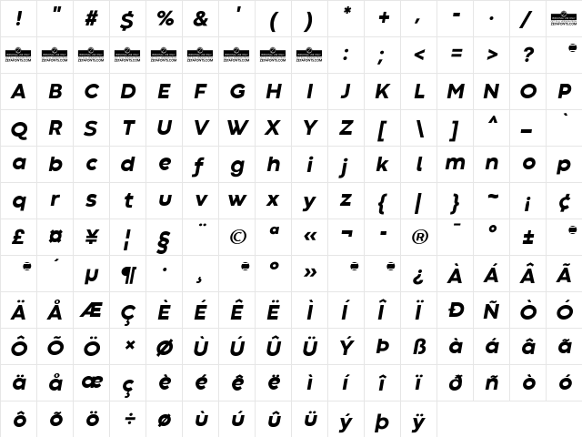 Codec Warm Trial ExtraBold Italic  glyph index
