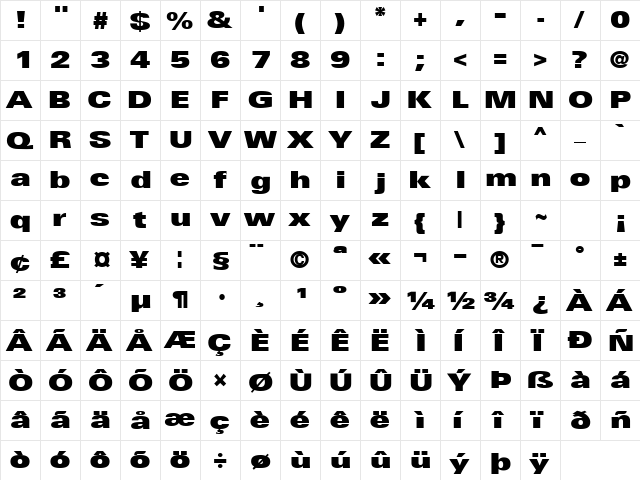 NovaUltra Regular  glyph index