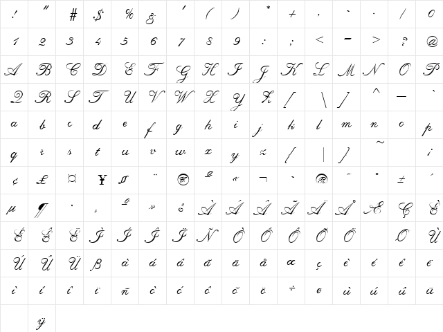 Regency Regular  glyph index