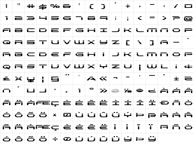 Antietam Laser Regular  glyph index