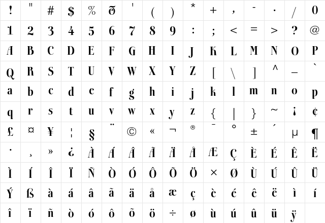 BoberiaLL SemiBold  glyph index
