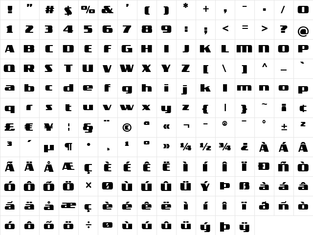 TradeMarker Fat  glyph index