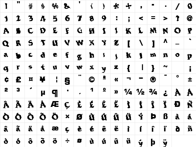 ElectricWave7 Bold  glyph index