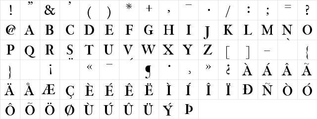 IM FELL THREE LINE PICA Regular  glyph index