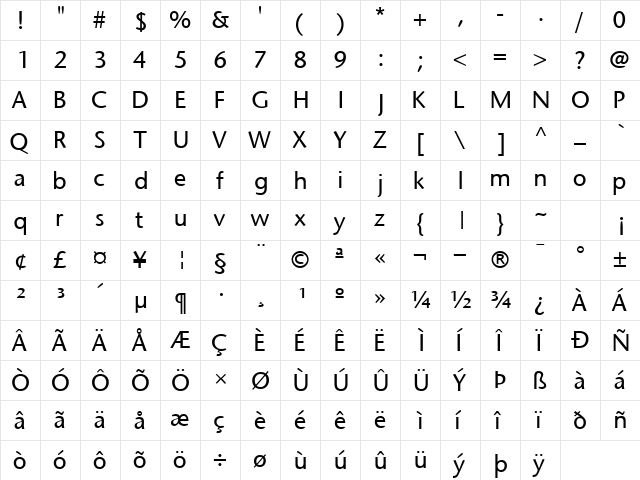 MesouranSansSSK Regular  glyph index