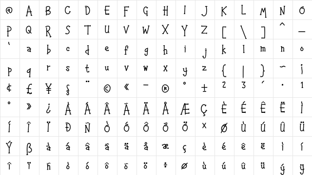 Happy Kids Regular  glyph index