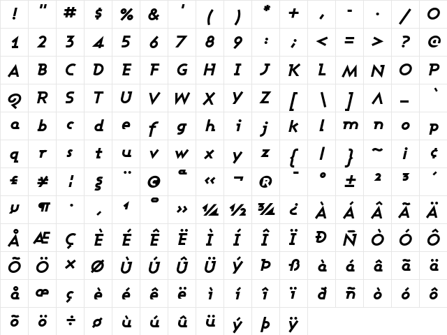 Ashby Extra Bold Regular  glyph index