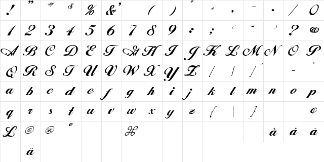 Zimmerman Regular  glyph index