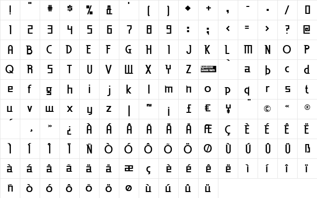 Eden Mills Bold  glyph index