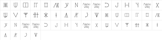 MalachimWriting Regular  glyph index