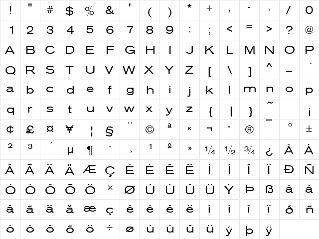 URWAccidaliaTExt Regular  glyph index