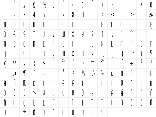 Aldous Vertical AT Regular  glyph index