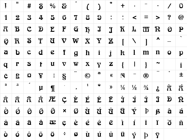 Arnie Regular  glyph index