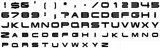 Endzone Regular  glyph index