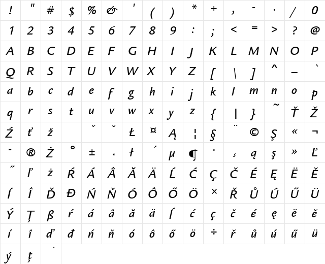 LegacySanItcTEEMed Italic  glyph index