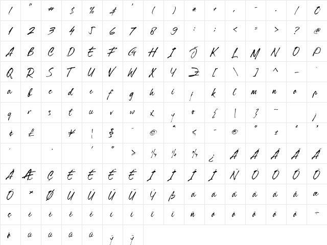 Hillstone Demo FPU Regular  glyph index