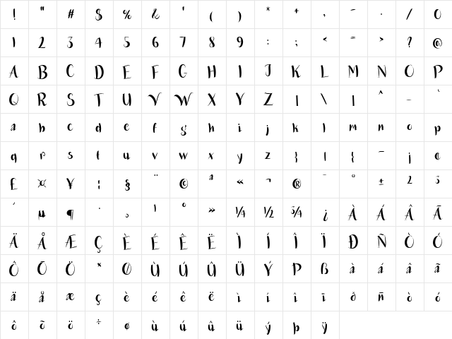 Vampire Bite Solid Regular  glyph index