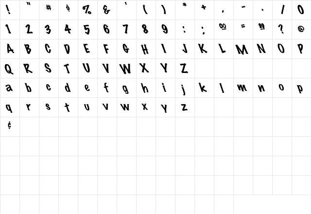 Marker Felt Lefty Regular  glyph index