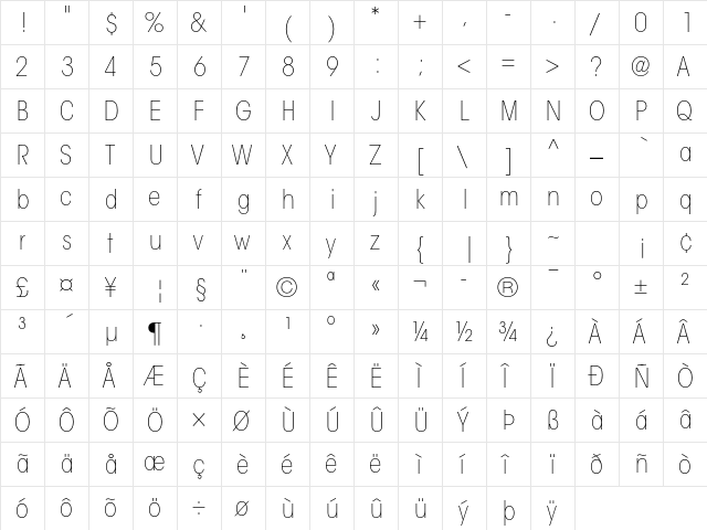 ITC Avant Garde Gothic Std Extra Light Condensed  glyph index