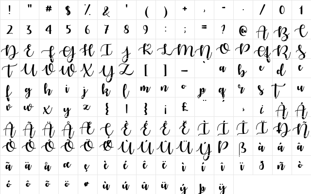 Autumn in November Regular  glyph index