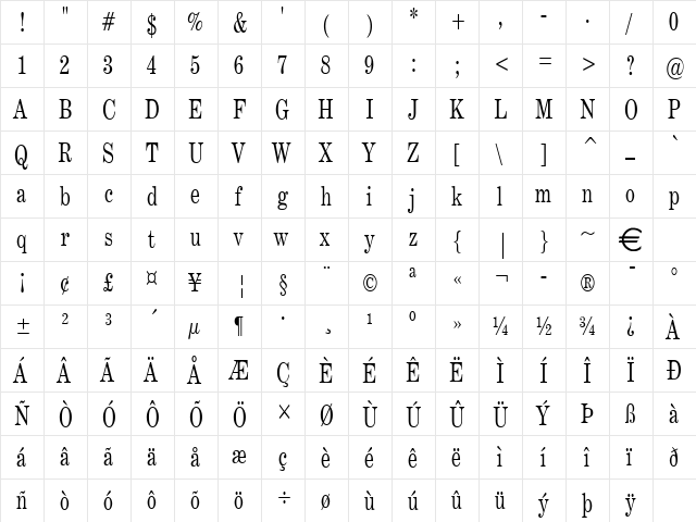 AnnualThin Normal  glyph index
