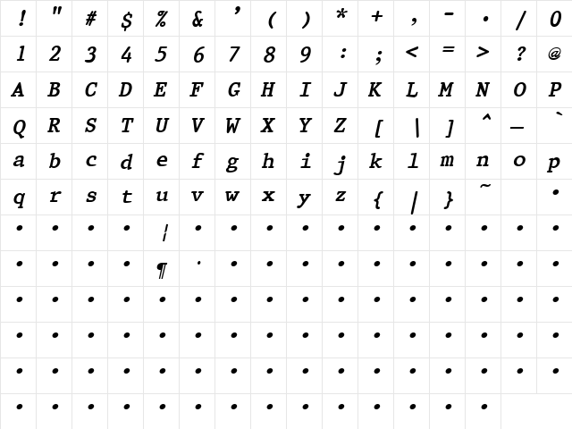 QTPristine Bold Italic  glyph index