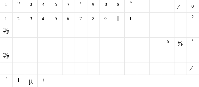 TimeFraction Regular  glyph index