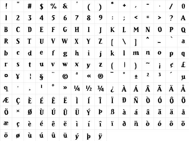 Murphy33 Heavy  glyph index