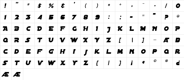 Distant Galaxy Alternate Italic  glyph index