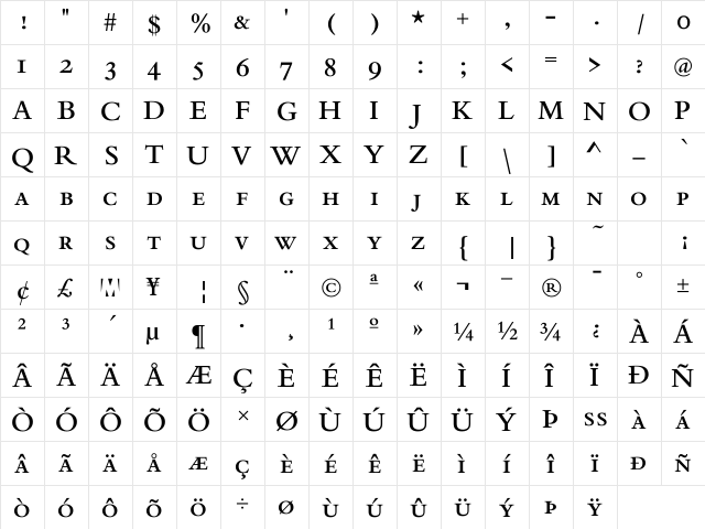 MVOldstyleSC Bold  glyph index