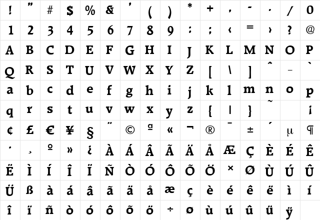 RaleighSerial Bold  glyph index