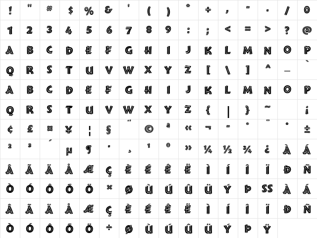 Montara Bold Initials  glyph index