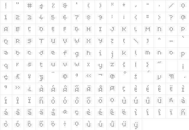 WC PIXHOLE light Bta Regular  glyph index