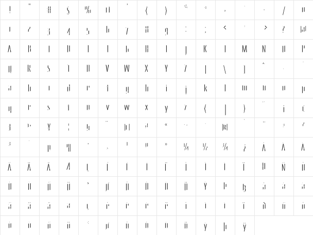 PrimaryStone Regular  glyph index
