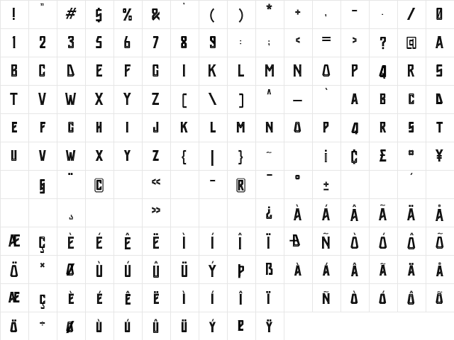 Holyriver Regular  glyph index