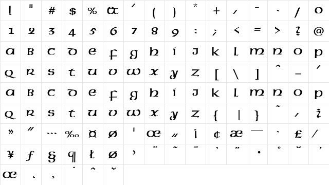 American-Uncial-Normal Regular  glyph index