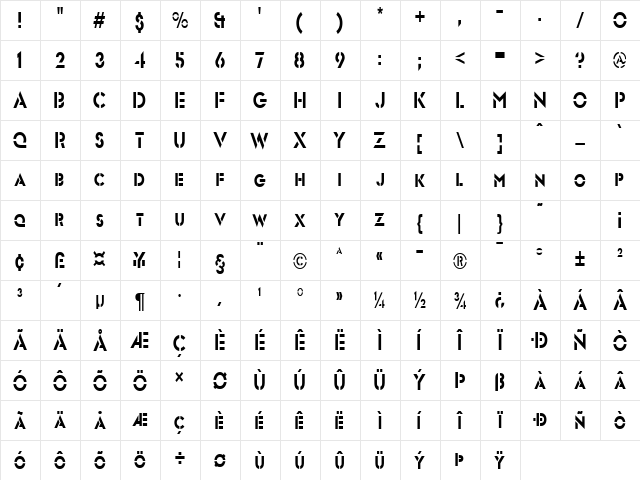 Stencil Sans-Condensed Normal  glyph index