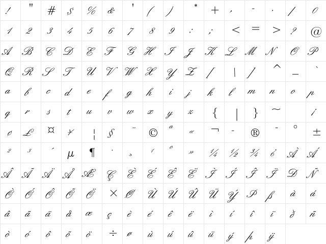 Seymour Regular  glyph index
